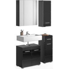 xonox.home Linus Bathroom Furniture Set 4-Piece Combination Bathroom Furniture Set Small Bathrooms Complete Range Bathroom Furniture Set in Front Black High Gloss Deep Drawn Body Black Nb.