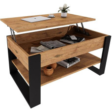 Reguliuojamo aukščio kavos staliukas su laikymo vieta - Kavos staliukai - Svetainės stalas sulankstomas - Reguliuojamo aukščio kavos staliukas - Svetainės staliukas medinis rudas