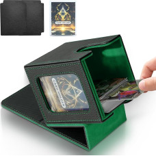 Magijos kaladžių dėžutė su MTG Commander ekranu, Yuugioh kaladžių dėžutė 100+ kortelių, magnetinės prekybos kortelių laikymo dėžutės su 2 skirtukais ir 1 viršutiniu dėklu, tinkamos TCG CCG magijos kortelėms, juodai žalia