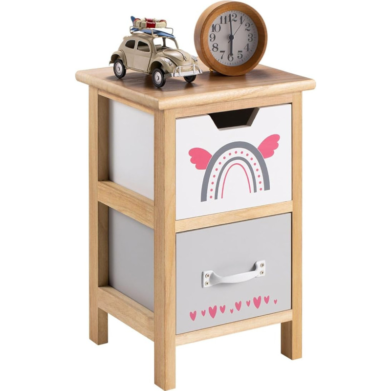 IDIMEX ESTA Komoda su 2 stalčiais, maža stovinčia lentyna vaikų kambariui, naktinis staliukas, natūralios V spalvos
