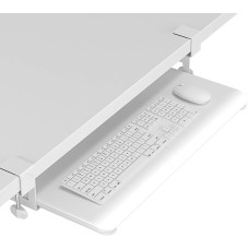 BONTEC Keyboard Tray, Under Desk Extendable with C Clamp, Large Format, Stable Sliding Keyboard Stand, 650 (760 mm Including Clamps) x 300 mm, White