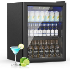 Gėrimų šaldytuvas, 70 skardinių / 50 l mini šaldytuvas su stiklinėmis durelėmis limonadui, alui ar vynui, laisvai pastatomas mažas šaldytuvas su reguliuojama lentyna ir skaitmeniniu ekranu (juodas)