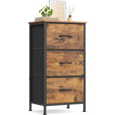 SONGMICS Chest of Drawers 3 Fabric Drawers Storage Cabinet Steel MDF Non-Woven Fabric Bedroom Hallway Living Room Vintage Brown Ink Black LGS313BH03