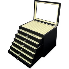 Rašiklių laikiklio dėžutė su vitrina 78 juodiems mediniams rašikliams