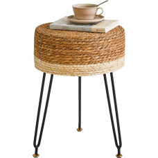 YMYNY Sėdimoji taburetė, Osmanų kėdė, kojinė, pagaminta iš natūralios jūros žolės ir metalinės kojos, kaimiško stiliaus, rankų darbo, skirta miegamajam, svetainei, 32 x 32 x 45 cm, natūralios spalvos ir baltos spalvos, HBD029W