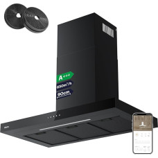 CIARRA CBCB9102 A+++ 90 cm viryklės gartraukis 90 cm Recirkuliacinis ištraukiamasis gartraukis juodas Programėle valdomas jutiklinis valdymas 650 m³/h 3 lygių stiprintuvas Sieninis gartraukis su aktyviosios anglies filtru CBCF003