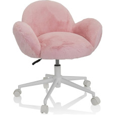 hjh OFFICE 719224 Vaikų sukamoji kėdė Faux Fur Kid Teddy Biuro kėdė reguliuojamo aukščio rožinė