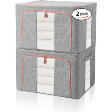 Drabužių laikymo dėžė, 2 vnt., drabužių spintos organizatorius, sulankstoma drabužių laikymo dėžė su metaliniu rėmu, drabužių, antklodžių, antklodžių, patalynės laikymo krepšys, pilka (66L)