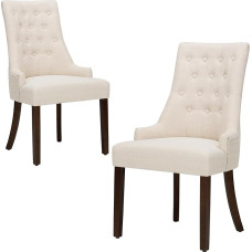 COLAMY Valgomojo kėdės, 2 komplektai, virtuvės kėdės, minkštos valgomojo kėdės Wingback, modernios minkštos kėdės, svetainės kėdės su sagomis, skirtos valgomajam, virtuvei, restoranui su medinėmis kojomis, smėlio spalvos