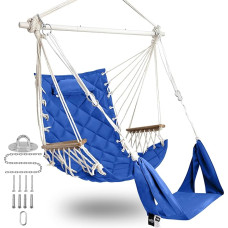 SUNWAY Hammock Rocking Chair with Adjustable Footrest and Headrest, Quilted Fabric and Steel Spreader Bar, 350lb Capacity, Wooden Armrests for Porch/Garden, 350lbs Capacity