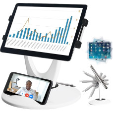 Business Retail Tablet Stand, 360 Degree iPad Stand for 6.6 to 9.6 Inch Tablets, Rotating Tablet Holder with Pen Storage and Phone Stand for Office Showcase Reception, 5025 White