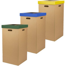 KARTOX Tik dėžės 3 x 34,2 x 68 cm kartoninė šiukšliadėžė su dangčiu - žalia, mėlyna ir geltona