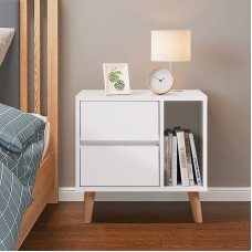TUKAILAI Bedside Table with 2 Drawers, Modern Side Table for Living Room and Bedroom, Wooden Bedside Cabinet 50 x 34 x 46.5 cm