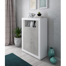 Dmora Modern Design Tall Sideboard with 2 Doors and Shelves, Kitchen Buffet, Sideboard with Shelves and Shelves, 105 x 42 x 143 cm, White and Cement Colour