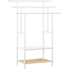 HOOBRO EWN05LB01 Rankšluosčių laikiklis, stovintis su 3 rankšluosčių laikikliais, vonios rankšluosčių laikiklis, 2 atviros lentynos, taupantis vietą, baltos natūralios medienos spalvos