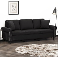 Sofos ištraukiama sofa, 3 vietų sofa su dekoratyvine pagalvėle, juoda, 180 cm, aksomas, skirta svetainei, namams, miegamajam, biurui