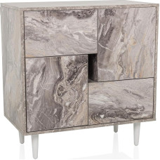 LYKKJA Komoda su stalčiais ir durelėmis, spintelė svetainei, miegamajam, prieškambariui, 72 x 39,5 x 77 cm, balta/marmurinė