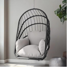 YITAHOME Hanging Chair without Frame, Rattan Rocking Chair with Washable Cushion, 160 kg Load Capacity, Folding Hanging Chair for Patio, Garden, Bedroom & Balcony, Grey