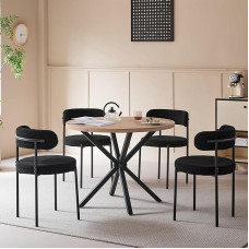 Valgomojo komplektas stalas ir kėdės, 100 cm apvalus valgomojo stalas su 4 valgomojo kėdėmis, stalas ir 4 kėdės virtuvei, svetainei, balkonui, restoranui, biurui (šviesaus medžio spalva + juoda)