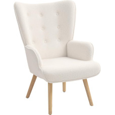 HOMCOM Lounge Chair Terrycloth Modern Upholstered Armchair with Wooden Legs Armrests and Ergonomic Backrest for Dining Room Living Room Bedroom Office Beige
