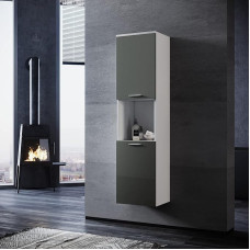 SONNI Vonios spintelė Aukšta vonios kambario baldai Siaura blizganti pilka 30 cm pločio pakabinama