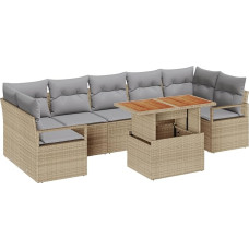 8-teiliges Garten-Sofa-Set mit Kissen Beige Poly Rattan Gartenlounge Modelis3358415