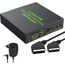 LiNKFOR HDMI Scart adapteris Scart auf HDMI Konverter 720p / 1080p SCART auf HDMI Adapter mit 3.5mm Koaxial Audio Ausgang Unterstützt NTSC & PAL für HDTV STB PS3 Sky BLU-RAY DVD mit Netzteil