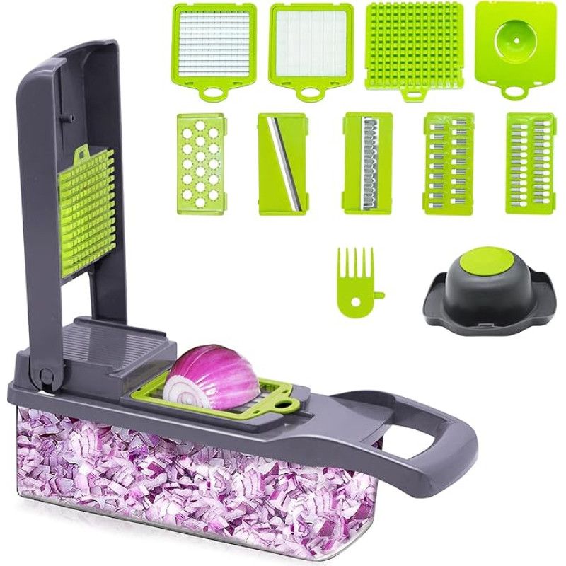 Tobole Vegetable Cutter, 11 in 1 Multifunctional Vegetable Slicer, Stainless Steel Vegetable Cutter with Stainless Steel Blades, Onion Cutter, Adjustable Potato Grater, Fruit Cutter for Slicing Fruit