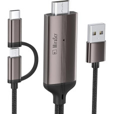 2 in 1 USB tipo C/Mikro USB į televizorių HDMI kabelis, 2M MHL į HDMI adapteris 1080P HD HD HDTV veidrodinis ir įkrovimo kabelis, skirtas visiems 