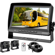 CAMECHO atbulinės eigos kamerų rinkinys, 8 colių LCD monitorius su dviem AHD 1080P plataus kampo atbulinės eigos kameromis, IP69 atsparumas vandeniui, 18 IR naktinio matymo, 2 x 20 m kabelis, skirtas sunkvežimiams, priekaboms, autobusams, furgonams, žemės