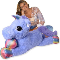 TE-Trend XXL Unicorn Cuddly Toy 110 cm - Cute Purple Giant Plush Toy with Rainbow Glitter Horn for Children to Play or Decoration