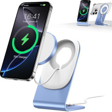 Mag Safe Charger BHHB Mag Safe Charging Station with Stand 15W Wireless Charger for iPhone 16/15/14/13/12/Xs/X/Xr/8 Series and Air Pods 4/3/2/Pro (Blue)