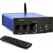 200 W Mini Bluetooth Hi-Fi Amplifier with Remote Control, Optical, Coaxial, AUX Input, 2 Channel Audio L/R Output Stereo Sound Output, Treble & Bass Control Knob (615BLUE)