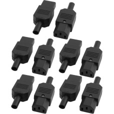 sourcing map Pack of 10 10A AC 250V IEC Type Male C13 Female Rewired Inline Power Socket Connector Black