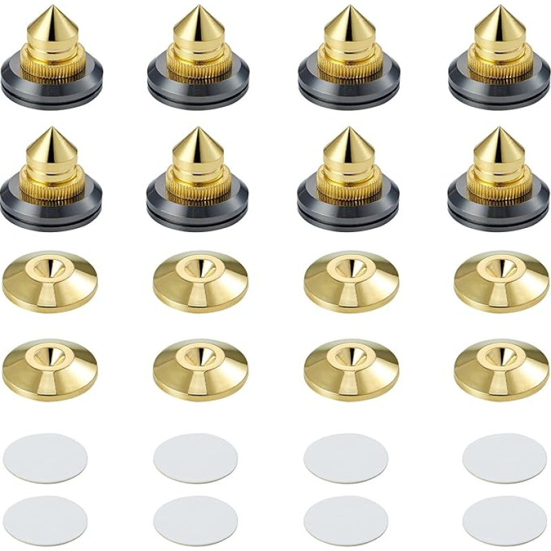 Pailvens Speaker Spikes Set of 8 Speaker Feet Height Adjustable Copper Alloy Subwoofer Spikes with 16 x Adhesive Pads Speaker Stand Speaker Stand for CD DVD Player, Gold