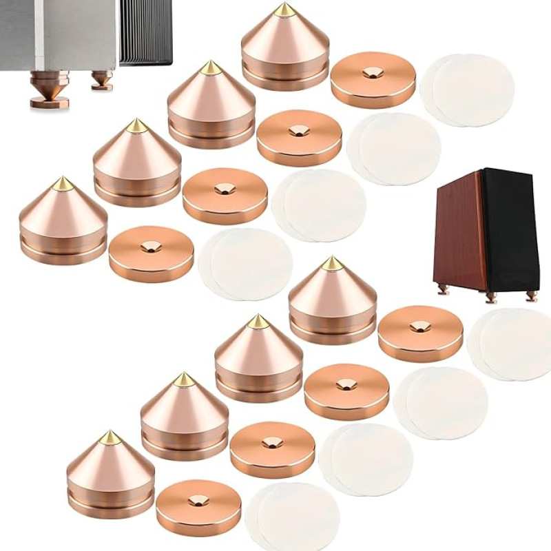 Pack of 8 Speaker Spikes Set, Speaker Stands HiFi Speaker Audio Amplifier DAC CD Insulation Stand Cone Feet Shockproof Base Pad Speaker Feet Made of Aluminium Alloy Spikes (Gold)