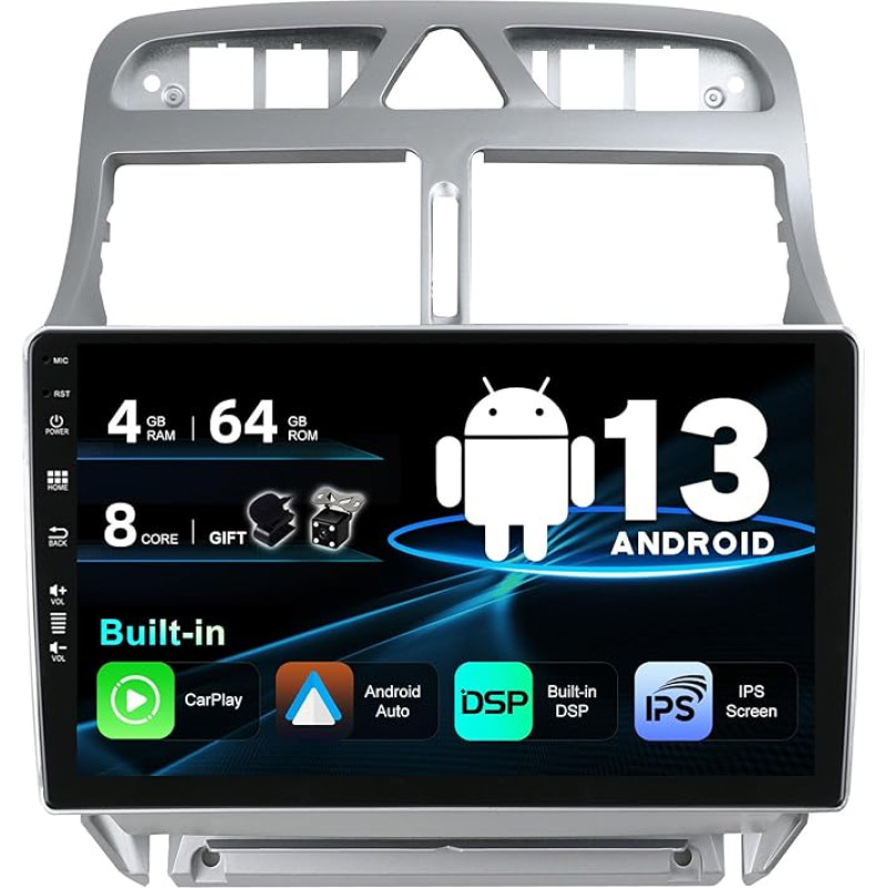 SXAUTO Android 12 Car Radio Suitable for Peugeot 307 SW CC (2002-2013) - Built-in Carplay/Android Car/DSP/GPS - LED Camera MIC Free - [4G+64G] - DAB SWC WiFi Fast Boot 360 Camera - 2 DIN 9 Inch