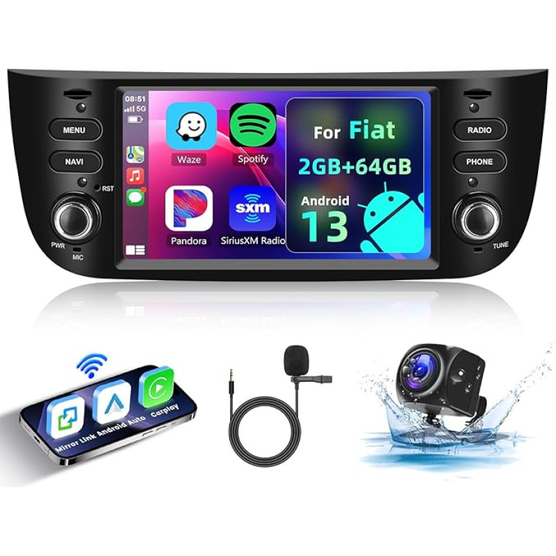 Hodozzy 2GB + 64GB Car Radio for Fiat Punto