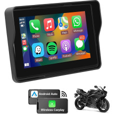 Podofo 5 Inch Motorcycle Carplay & Android Car for Motorcycle, Portable Carplay Touchscreen IP67 with Bluetooth Link Mirror EQ TF Card