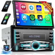 Hikity 2 DIN Car Radio Android 13 with Screen Extendible 7 Inch Touch Display Car Radio with Wireless Carplay Android Car Bluetooth GPS WiFi FM RDS USB AUX + Reversing Camera