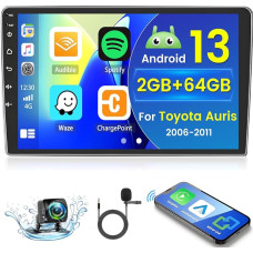 2 + 64 GB Android 13 Car Radio for Toyota Auris 2006-2011 Radio Wireless Carplay Android Car, 10.1 Inch IPS Touch Screen Radio with Rear View Camera, Bluetooth, Navi, WiFi, DSP, EQ