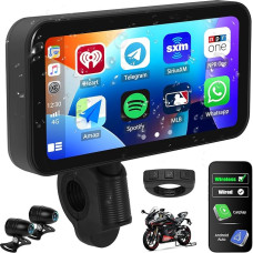 Motorcycle Carplay & Android Car for Motorcycle, Portable Motorcycle Carplay Display with Dash Cam Front Rear 6.25 Inch IP67 Waterproof for Motorcycles with Dual Bluetooth Siri WiFi App Control SWC