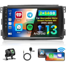 Inefala 2 + 64G Android CarPlay Radio für Mercedes-Benz Smart Fortwo 2005-2010, 9-Zoll-Touchscreen mit Wireless CarPlay und Android Auto, Unterstützung GPS Navigation Link Spiegel BT RDS WiFi