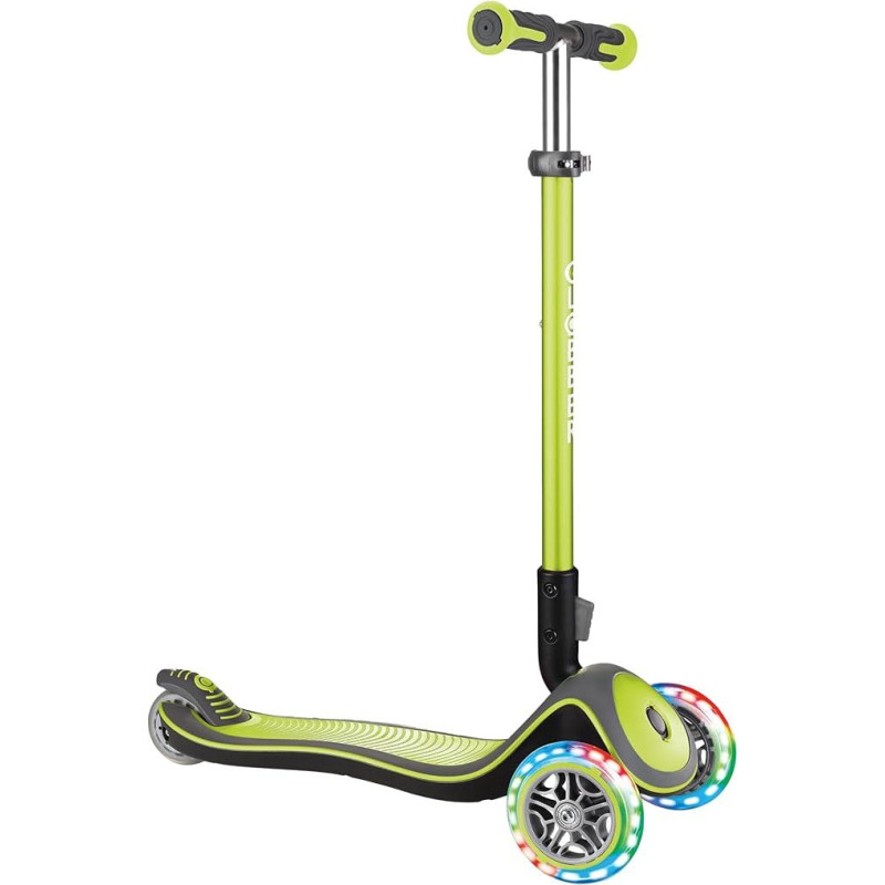 GLOBBER Elite Deluxe Lights vaikiškas paspirtukas, 120/80 mm, ABEC 5, 3 ratai, reguliuojamas aukštis, LED ratai