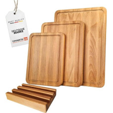 Set of 3 Chopping Boards, Made in the EU, with Stand in Premium Quality Beech, Size 27/30/40 cm, Kitchen Board Set for Meat, Bread, Vegetables, Natural Wooden Boards, Work Board, Chopping Boards
