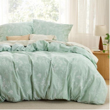 BEDSURE Patalynė 200 x 220 cm Medvilninis antklodės užvalkalas - patalynės komplektai 220 x 200 cm, 3 dalys su 2 pagalvių užvalkalais 80 x 80 cm, Oeko-Tex dvipusė patalynė Žalia gėlių raštas su užtrauktuku