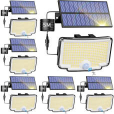 nipify Pack of 6 Solar Lights for Outdoor Use with Motion Sensor, 318 LED 3 Modes Solar Outdoor Light Spotlight IP65 Weatherproof, Super Bright Solar Light Lighting for Wall Garden Outdoor
