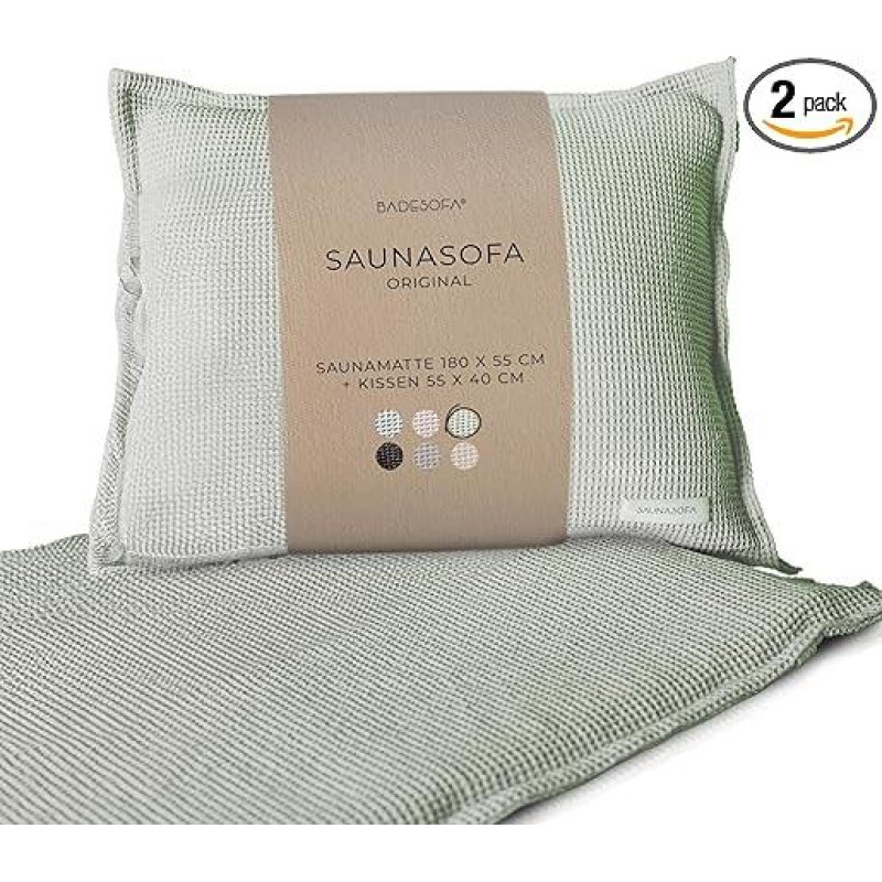 Ilgas pirties sofos rinkinys - pirties kilimėlis su pagalvėle - infraraudonųjų spindulių ir klasikinės pirties pagalvėlė - netoksiška, skalbiama ir rankų darbo Europoje - žalios spalvos pirties rinkinys