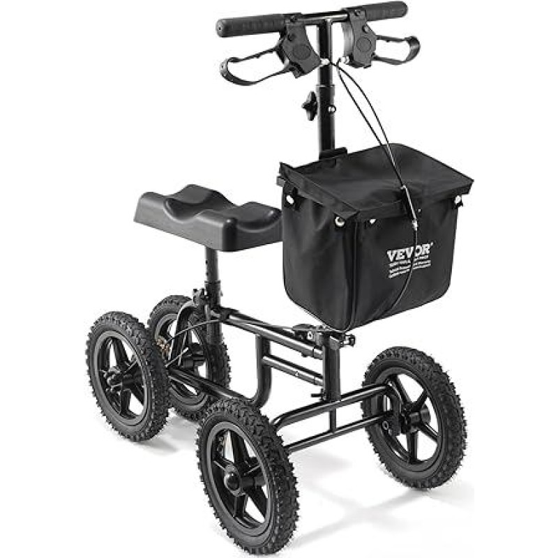 VEVOR sulankstomas kelio motoroleris 160 kg pasukamas anglies plieno roleris Vairas ir kelio pagalvėlė Reguliuojamas 305 mm aukščio bekelės ratas Dvigubi stabdžiai Kojų atkūrimas