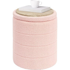 PINPLUS Stool with Storage Space, Round Storage Box with Lid, Foldable Footstool, Upholstered Stool with Storage Space, Diameter 37 x 45 cm, for Living Room, Bedroom and Hallway, Pink